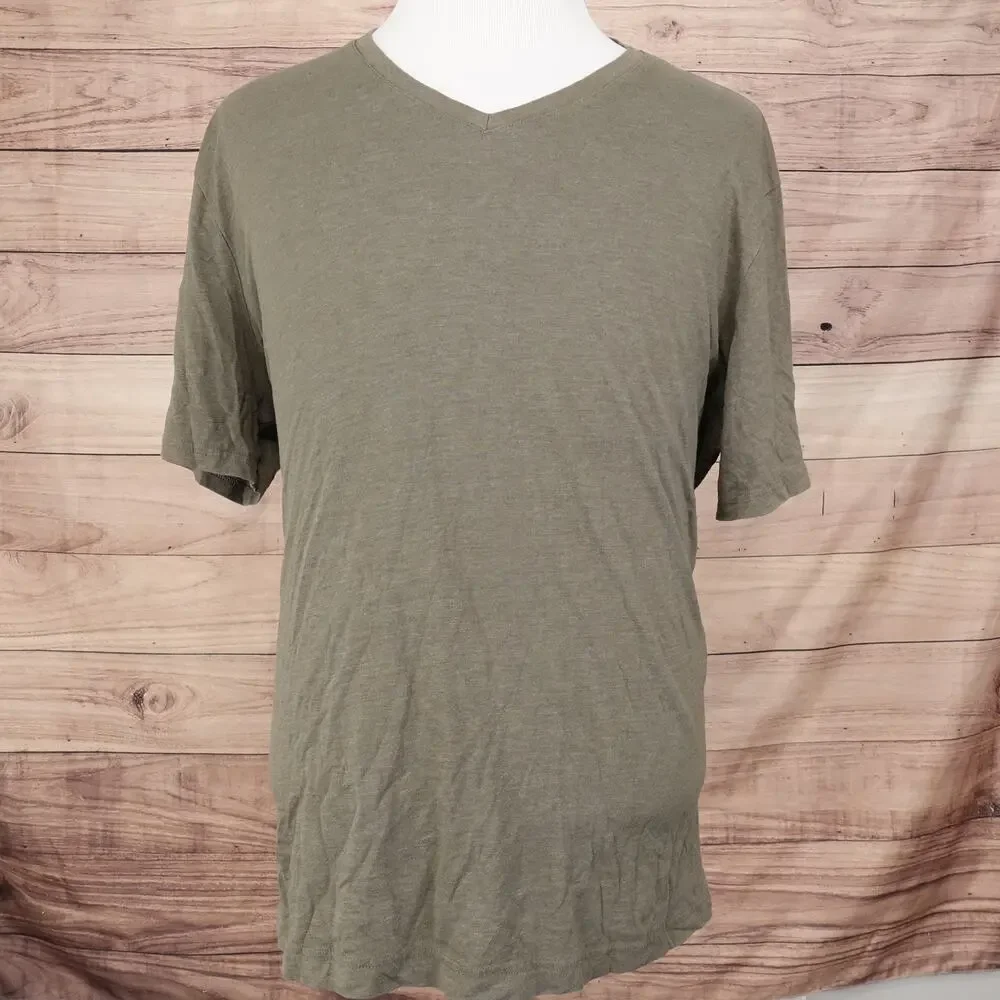 Banana Republic Shirt Mens 2XL Green V‎ Neck Eco Premium Wash Tee Soft Casual